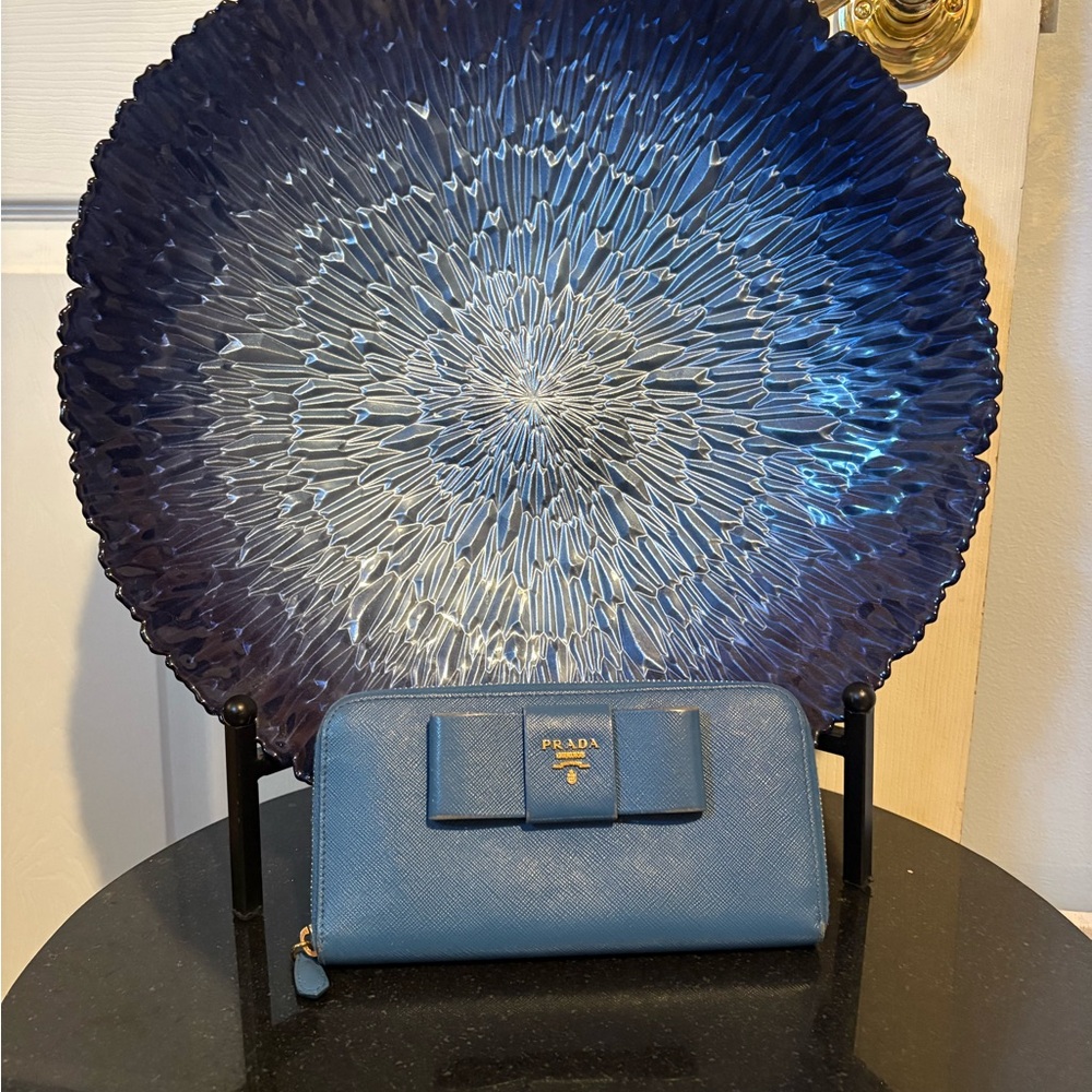 Prada Blue Bow Zip Wallet